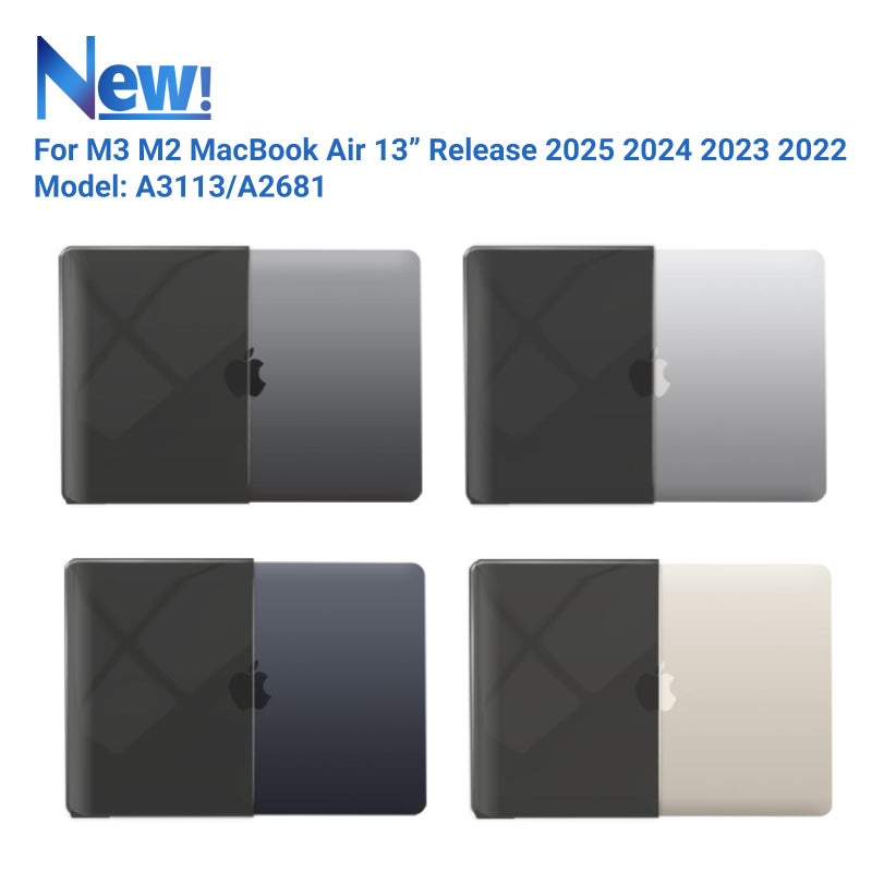 آي بينزر IBenzER متوافق مع 2025 2024 2023 2022 MacBook Air 13 بوصة حافظة M4 A3240 M3 A3113 M2 A2681 حافظة صلبة وغطاء لوحة مفاتيح وشاشة فيلم ونوع C لجهاز Mac Air 13.6 أسود كريستالي AT13-KK-CYBK+2TC - Image 4